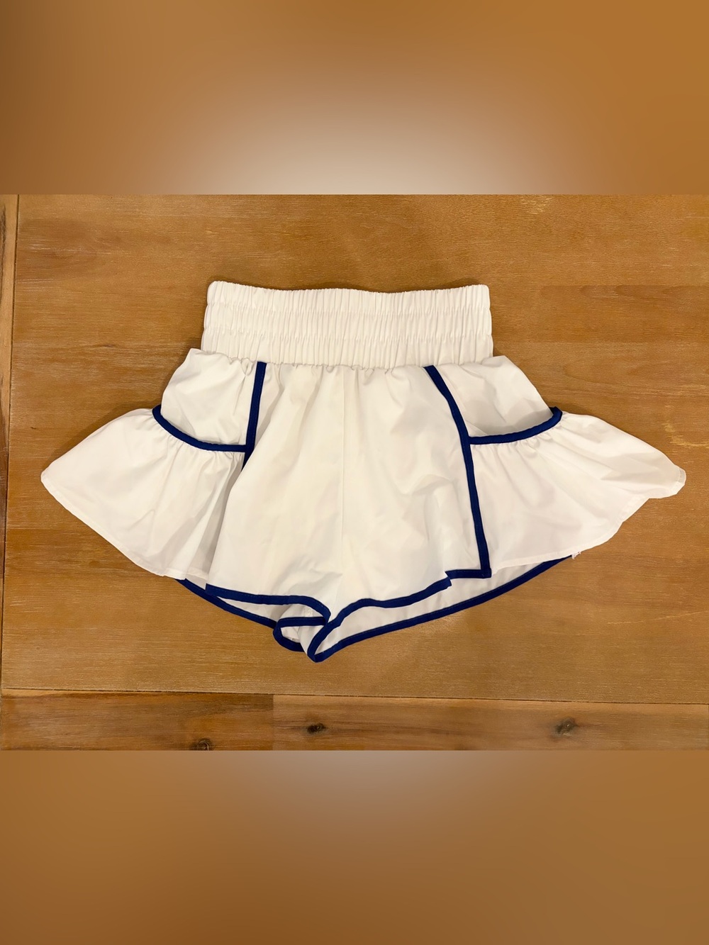 Amazon Women’s Ruffle Shorts with Royal Blue Trim